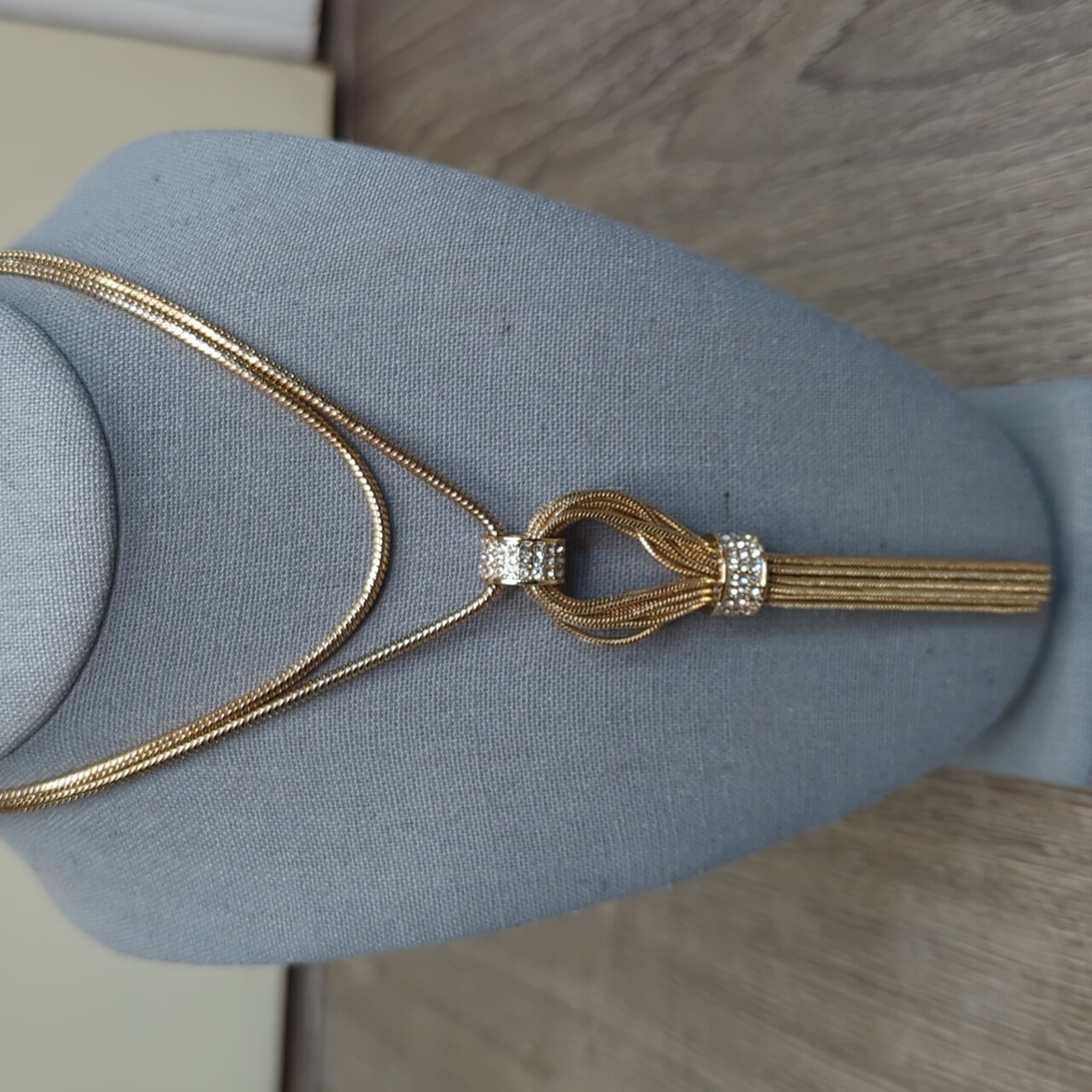Vintage Laura Vann Gold Rhinestone Tassel Necklace